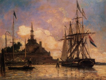Johan Jongkind Painting - The Port of Rotterdam ship seascape Johan Barthold Jongkind